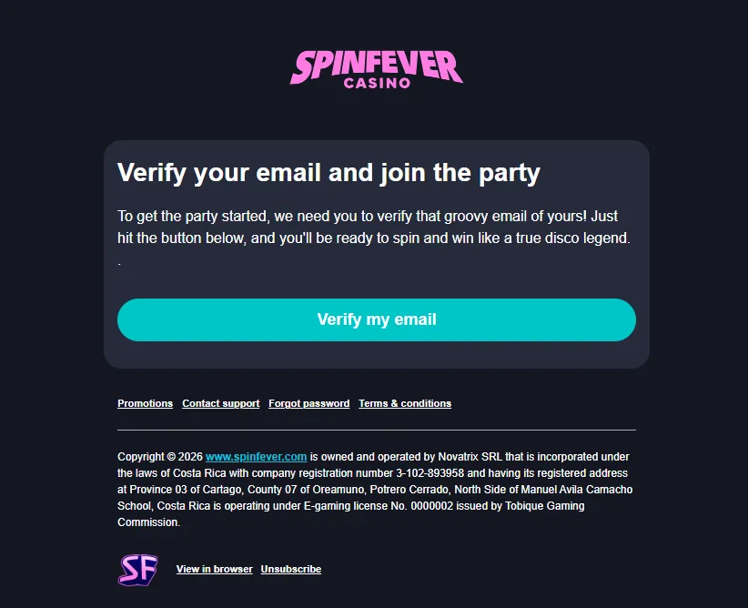 Spinfever E mail varification