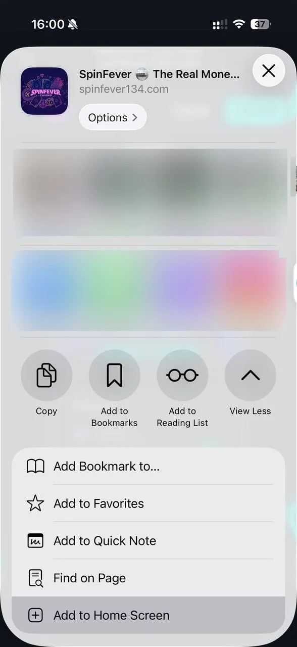Spinfever add to home screen